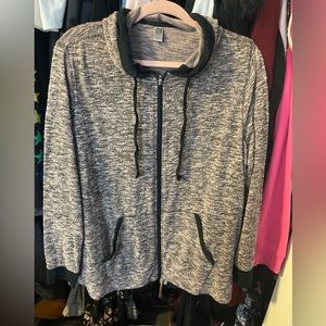 Avenue Pink Black Marled Zip Up Hooded Sweater 18/20